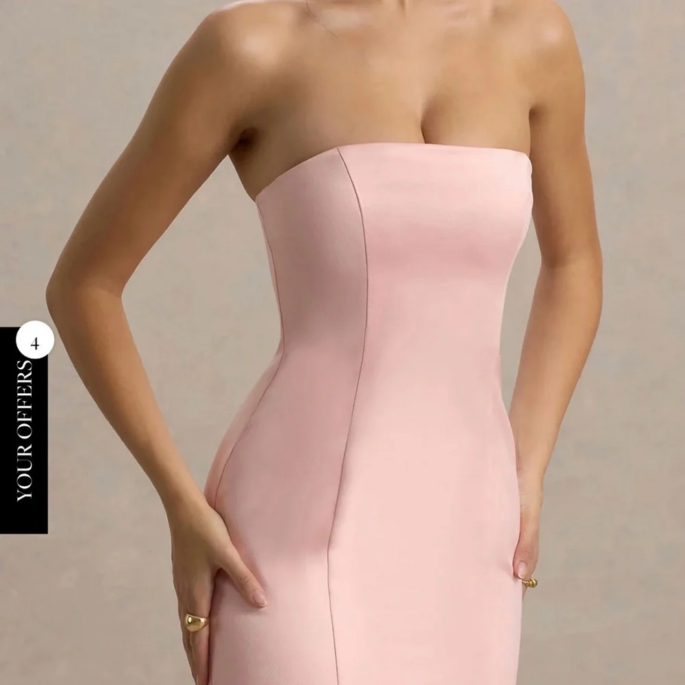 Club L London Blush Pink Satin Bandeau Maxi Dress With Fringe - Picture 7 of 10